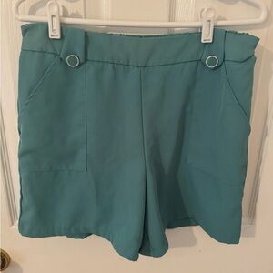 High-Rise Teal Women's Shorts with Front Pockets